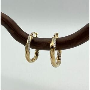 925 Silver & 10K Gold Filled Twisted Hoop Earrings w/ Crystals MOM Jordan READ